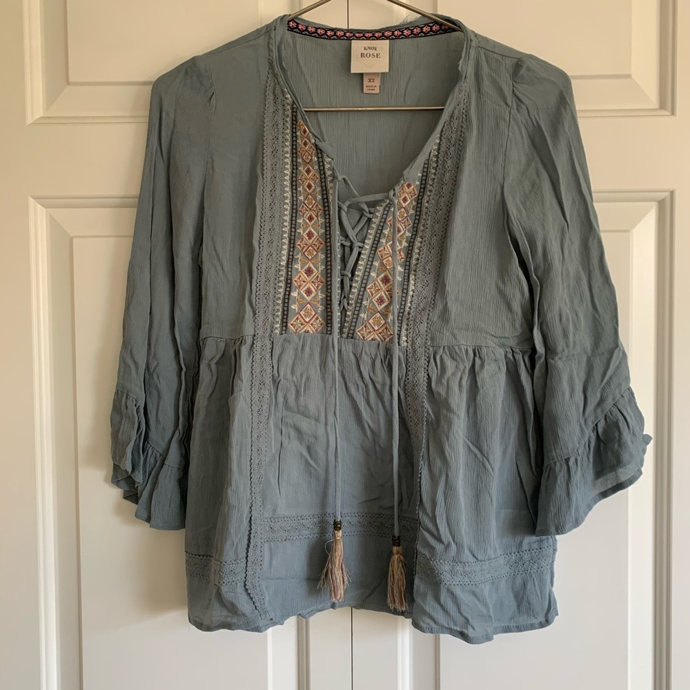 Knox Rose Bohemian Blue Blouse NWOT